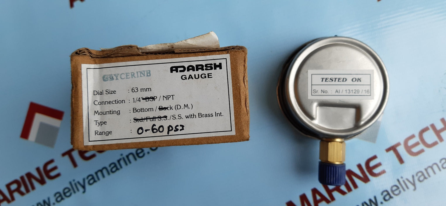 ADARSH S.S. WITH BRASS INTERNALS PRESSURE GAUGE 0-60 PSI 