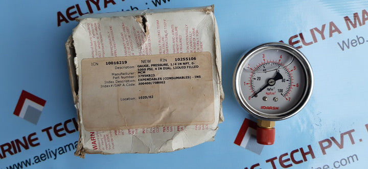 ADARSH LIOUID FILLED PRESSURE GAUGE,1/4 IN NPT,0-5000 PSI,4 IN DIAL DISPLAY