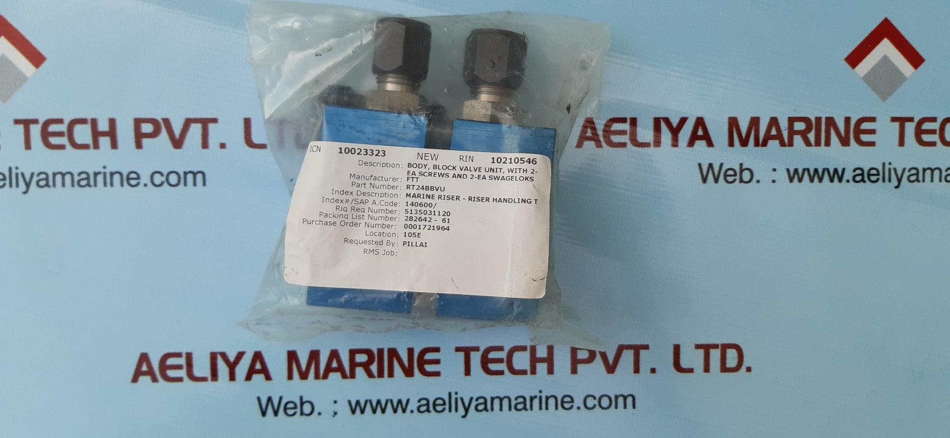 TORQLITE RT 24 BBVU BODY,BLOCK VALVE UNIT,WITH 2-EA SCREWS AND 2-EA SWAGELOK