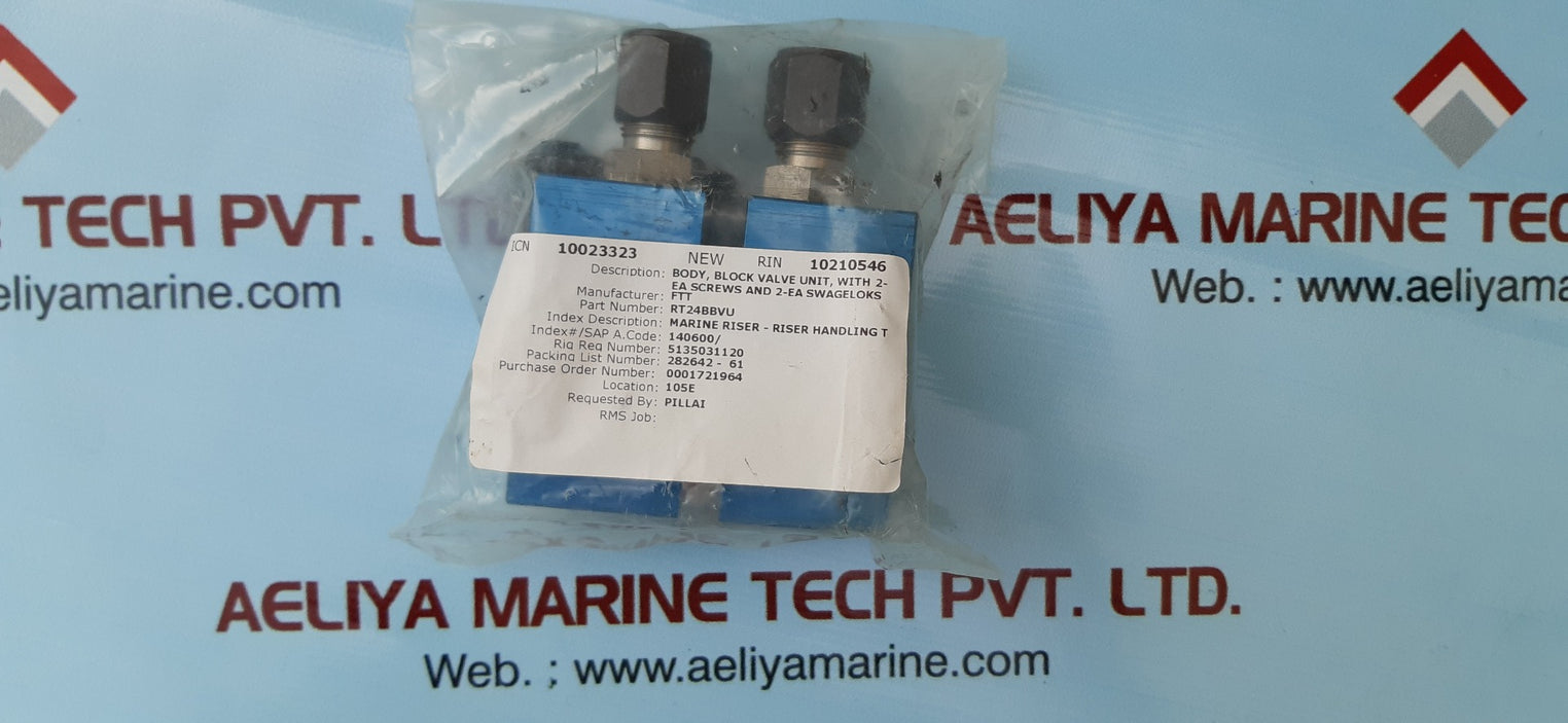 TORQLITE RT 24 BBVU BODY,BLOCK VALVE UNIT,WITH 2-EA SCREWS AND 2-EA SWAGELOK