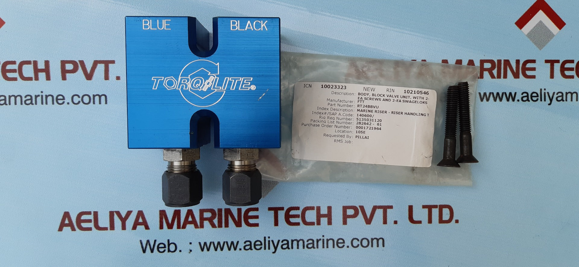TORQLITE RT 24 BBVU BODY,BLOCK VALVE UNIT,WITH 2-EA SCREWS AND 2-EA SWAGELOK