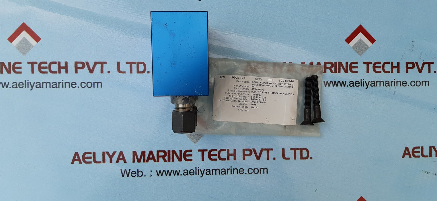 TORQLITE RT 24 BBVU BODY,BLOCK VALVE UNIT,WITH 2-EA SCREWS AND 2-EA SWAGELOK