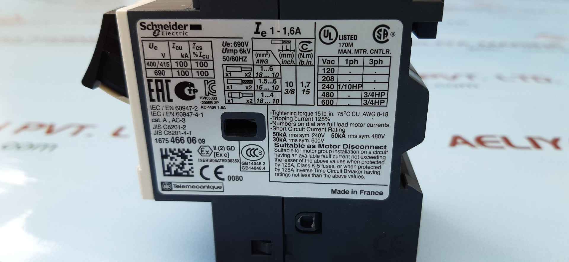 Schneider electric telemecanique gv2me06 1-1.6a circuit breaker