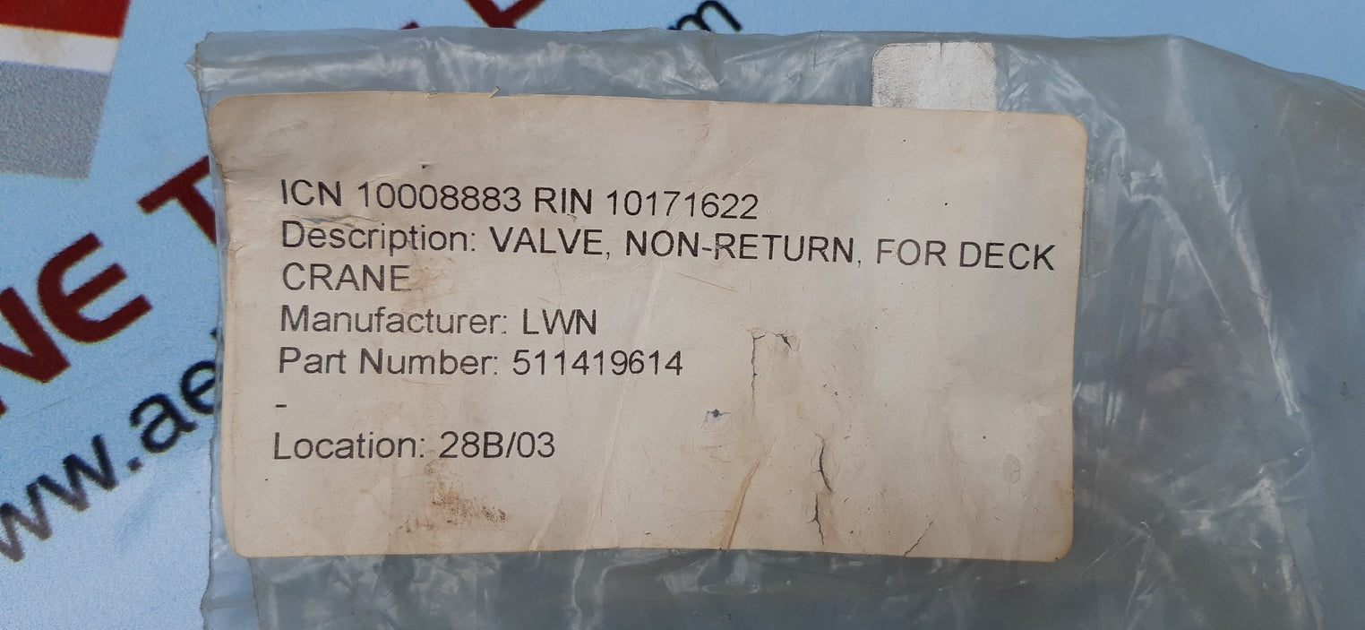LIEBHERR 511419614 NON RETURN VALVE FOR DECK CRANE