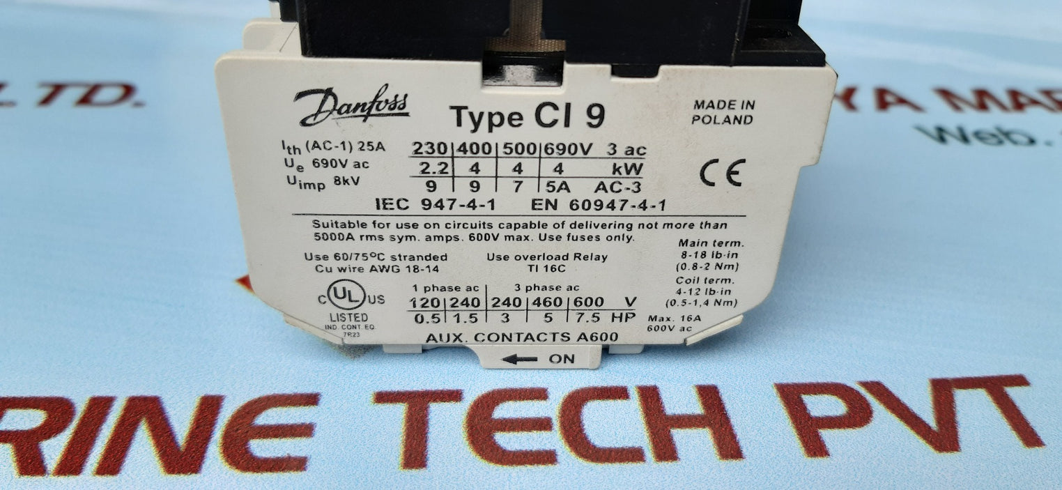 Danfoss ci9 contactors max.16a 600v ac