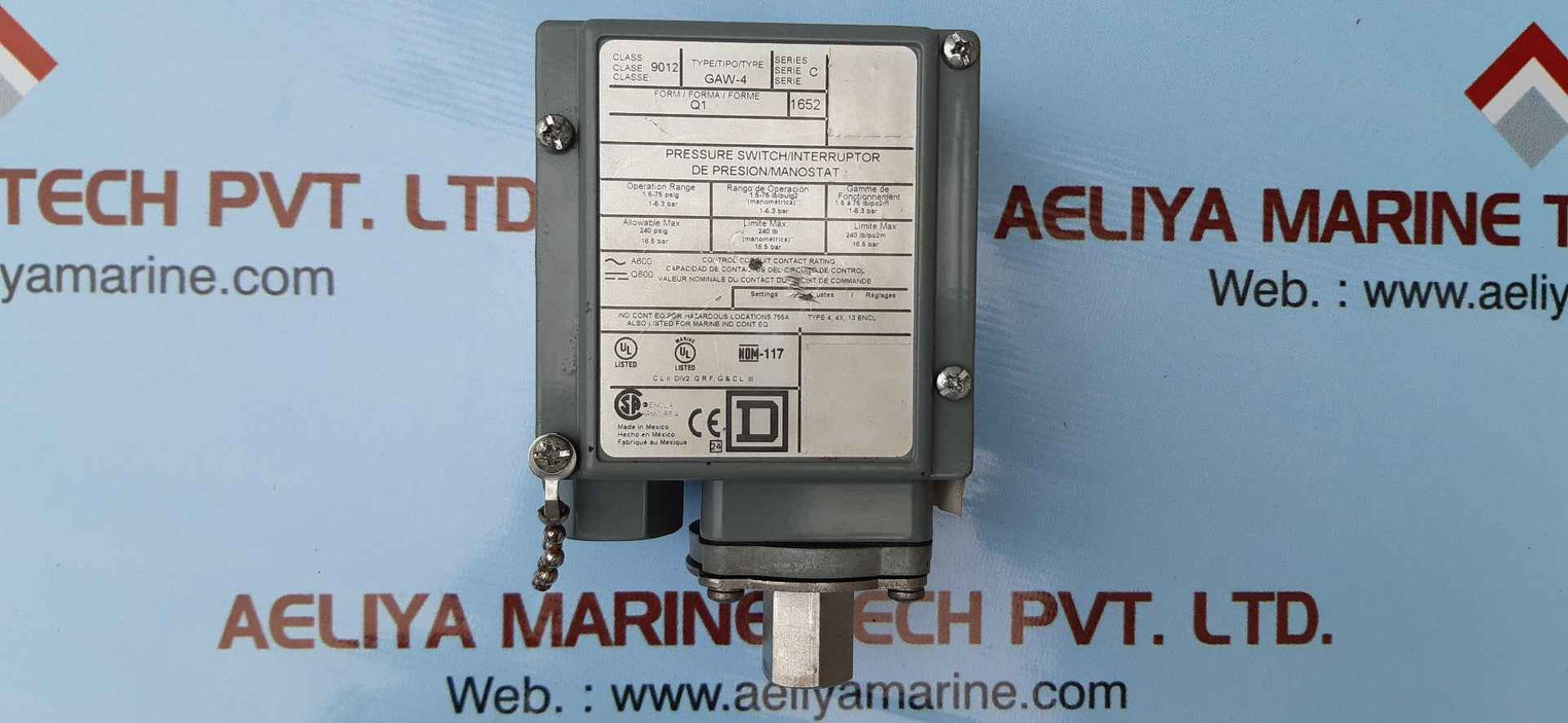 Square D 9012 Gaw-4 Pressure Switch Series:C, 9012Gaw4Q1 (1.5-75 Psig 1-5.3Bar)