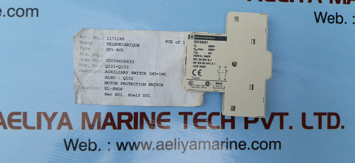 TELEMECANIQUE GV3A01 AUXILIARY CONTACT BLOCK
