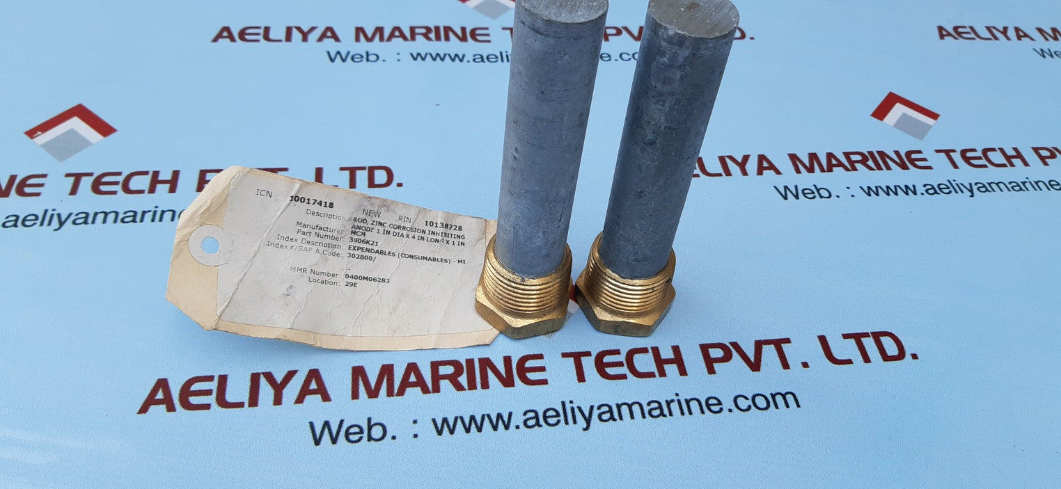 ROTOMETALS CORROSION INHIBITING ZINC PENCIL ANODE 1 IN DIA X 4IN LONG X 1 IN 3606K21
