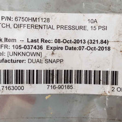 Custom control sensors 675de1 pressure switch
