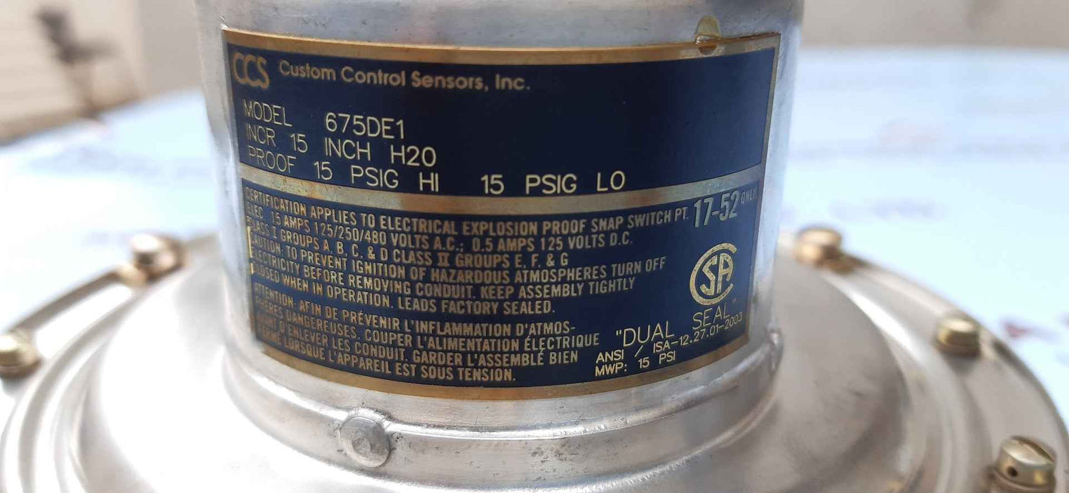 Custom control sensors 675de1 pressure switch