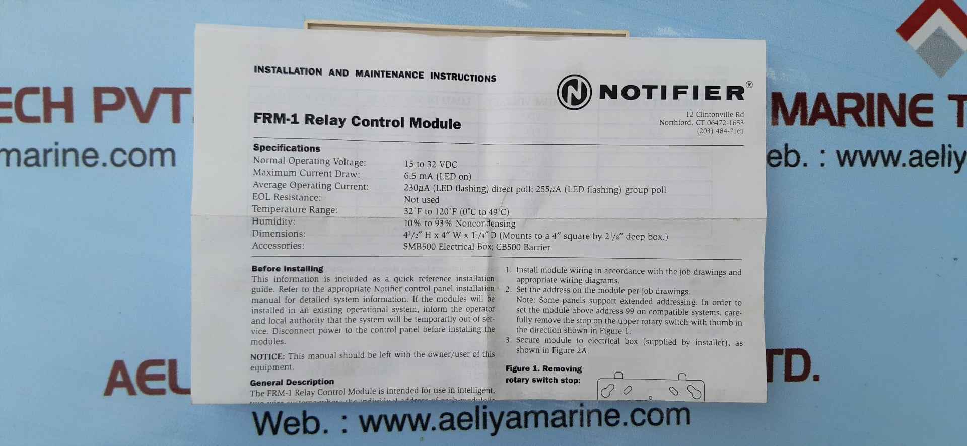 Notifier Frm-1 Fire Alarm Relay Control Module L00-1365-00 6.5mA 83705