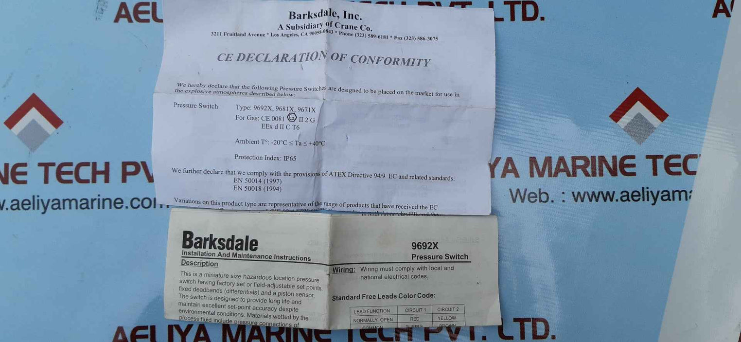 Barksdale 9692x-1cc-3-w72 flameproof switch pressure 400-3000 psi