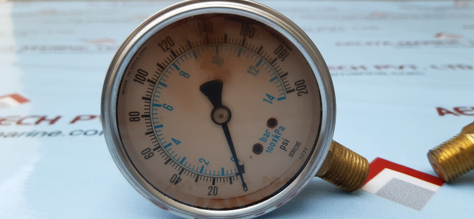 Lot of 2x Enfm 1211 pressure gauge 0-200 psi 0-14 bar