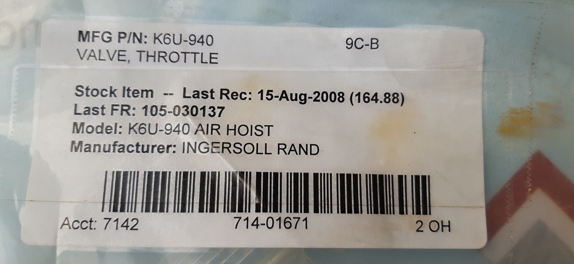 Ingersoll rand k6u-940 throttle valve