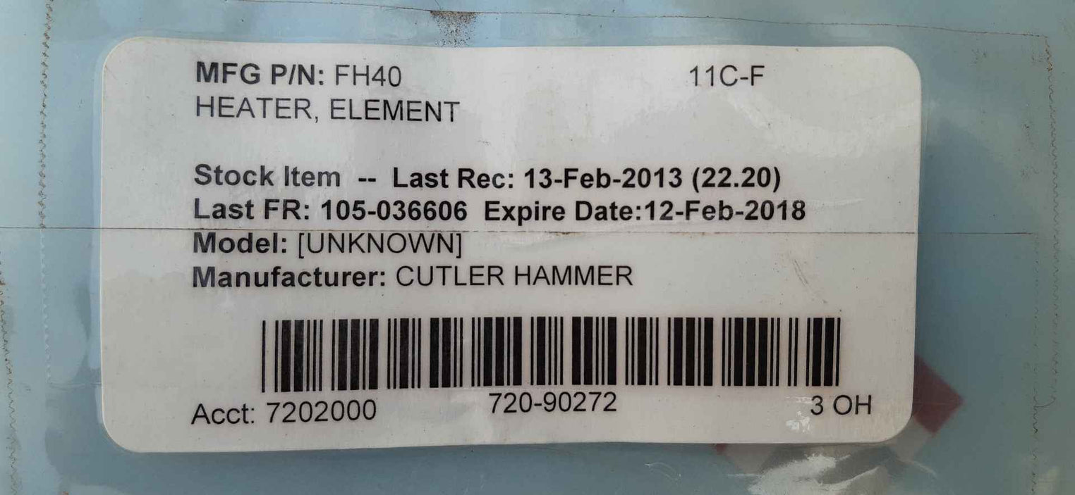 Eaton cutler-hammer fh40 11c-f type a heater 