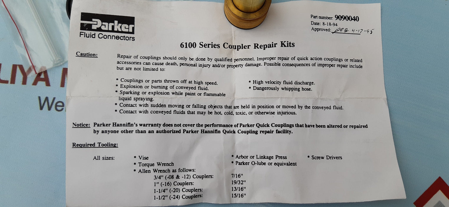 Parker 6100 series coupler repair kit 