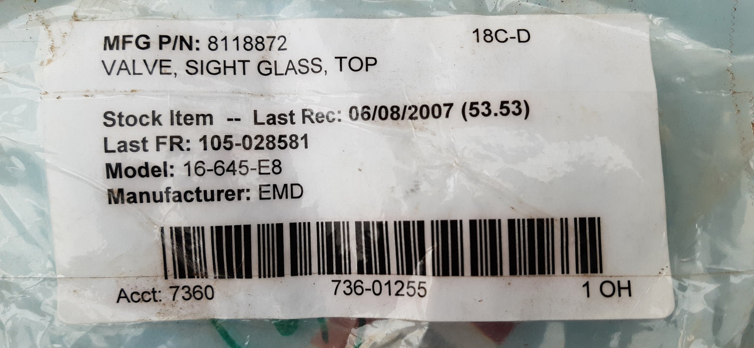 Emd 8118872 sight glass top valve