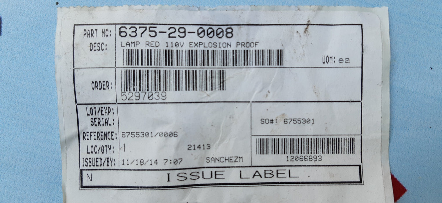 Enclosures & controls 6375-29-0008 explosion proof red lamp 110v