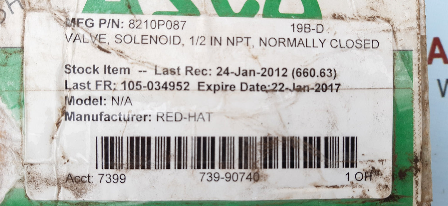 Asco redhat 8210p087 stainless steel 1/2