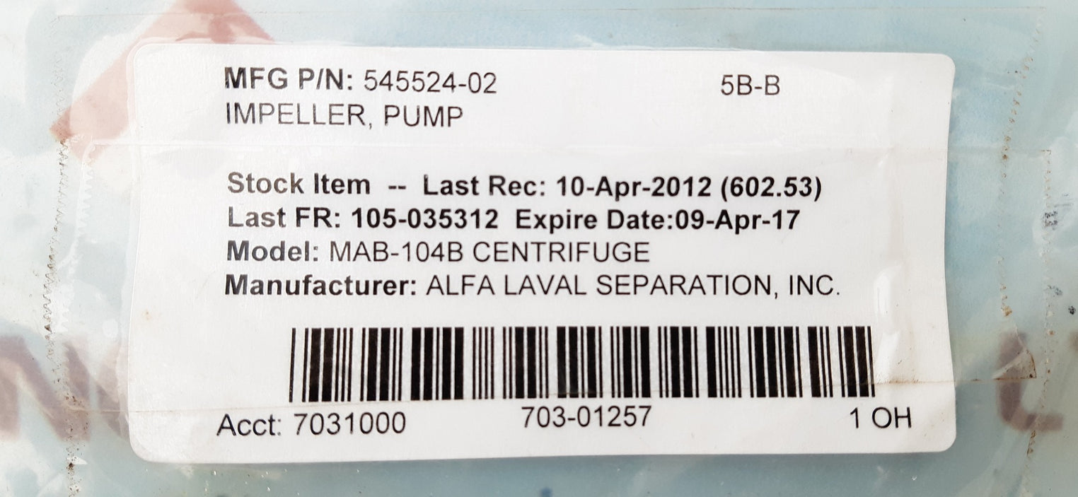 Alfa laval 545524-02 5b-b impeller pump