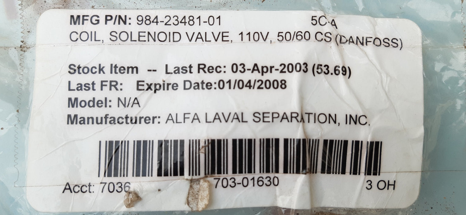 Danfoss 018z6192 solenoid coil 110v