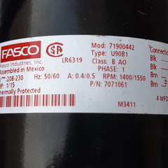 Fasco 7071061 fan/blower motor 1/15 hp,208/230v