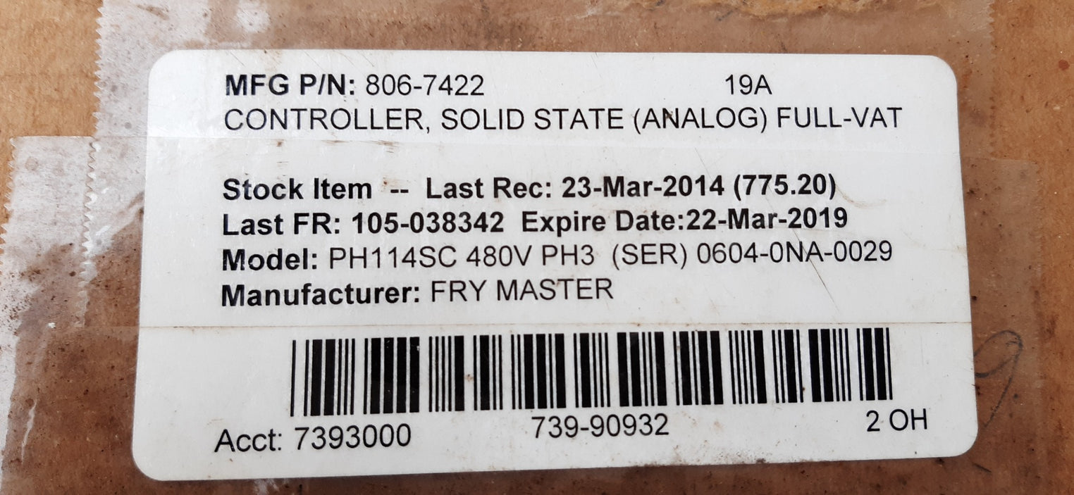 Frymaster 8067422 cm/elc fv analog control