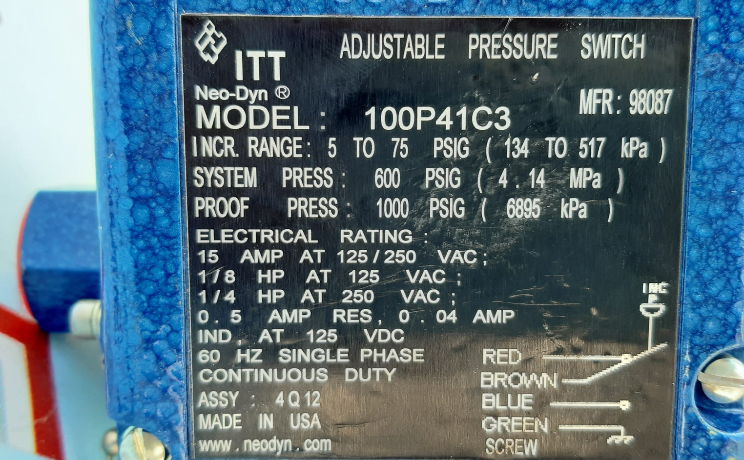 Itt neo-dyn 100p41c3 adjustable pressure switch