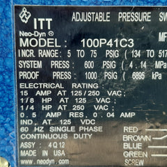 Itt neo-dyn 100p41c3 adjustable pressure switch