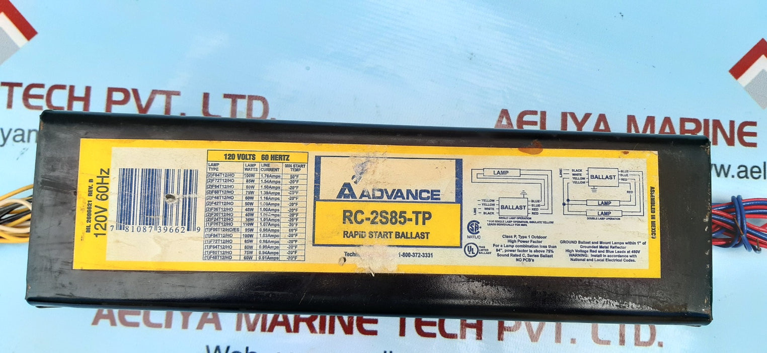 Advance rc-2s85-tp rapid start ballast 120v