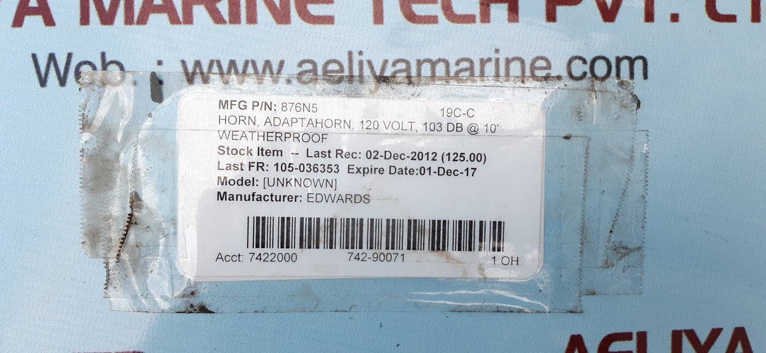 Edwards signaling 876n5 weatherproof vibrating horn 120v 50/60hz 0.125a