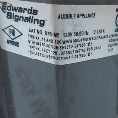 Edwards signaling 876n5 weatherproof vibrating horn 120v 50/60hz 0.125a