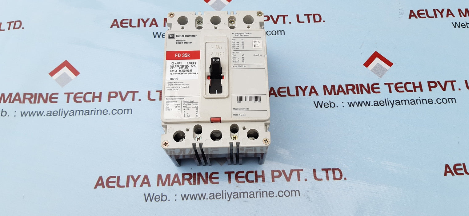 Eaton cutler hammer fd35k 3 pole circuit breaker 100 amps