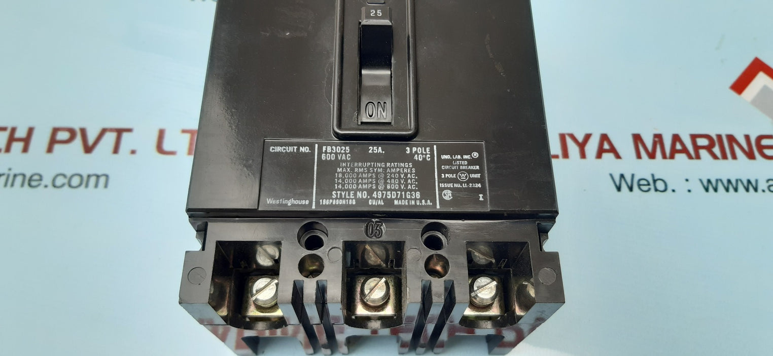 Westinghouse fb3025 600vac 25a 3pole 40'c circuit breaker