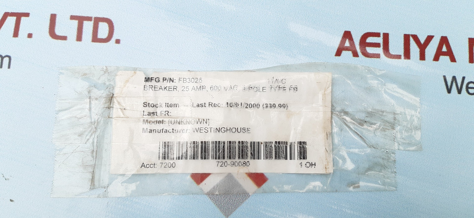 Westinghouse fb3025 600vac 25a 3pole 40'c circuit breaker