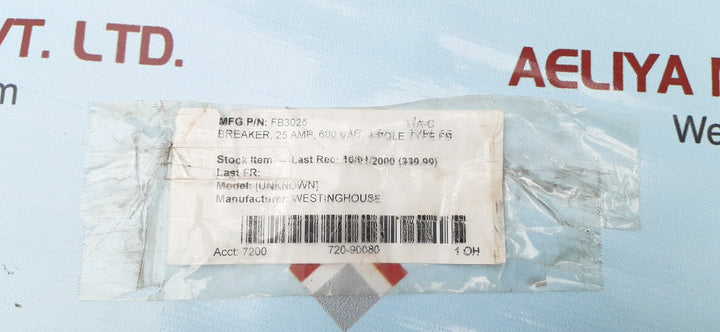 Westinghouse fb3025 600vac 25a 3pole 40'c circuit breaker