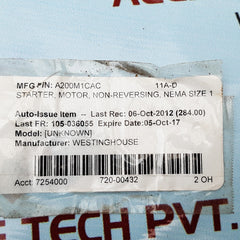 Eaton cutler-hammer a200m1cac starter size 1 110/120v