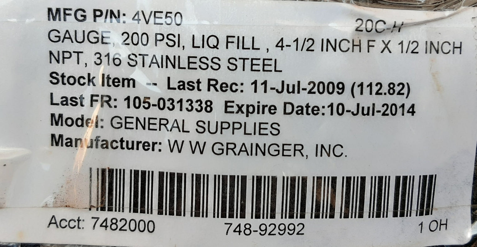 Ashcroft duragauge plus pressure gauge 0-200 psi aisi 316 tube 316aisi socket