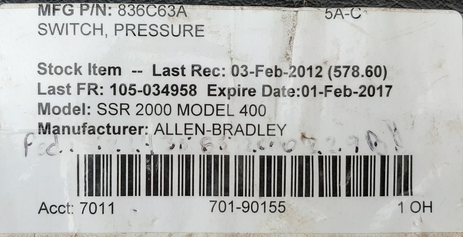 Allen-bradley bulletin 836 pressure control switch
