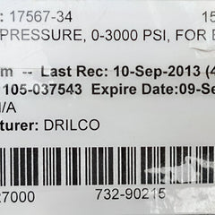 Drilco ezy-torq pressure gauge 0-3000 psi 