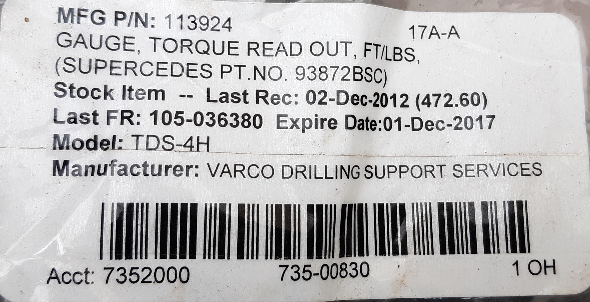 Varco ph-60 pressure gauge 