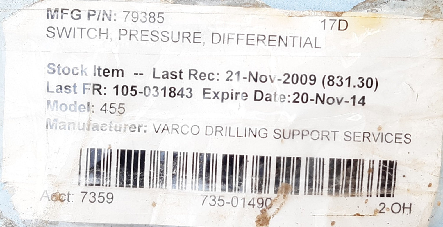 Ue j120k-15641 explosion proof differential pressure switch