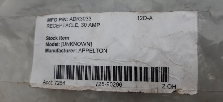 Appleton adr3033 receptacle 3-wire 3-pole 30-amp style1