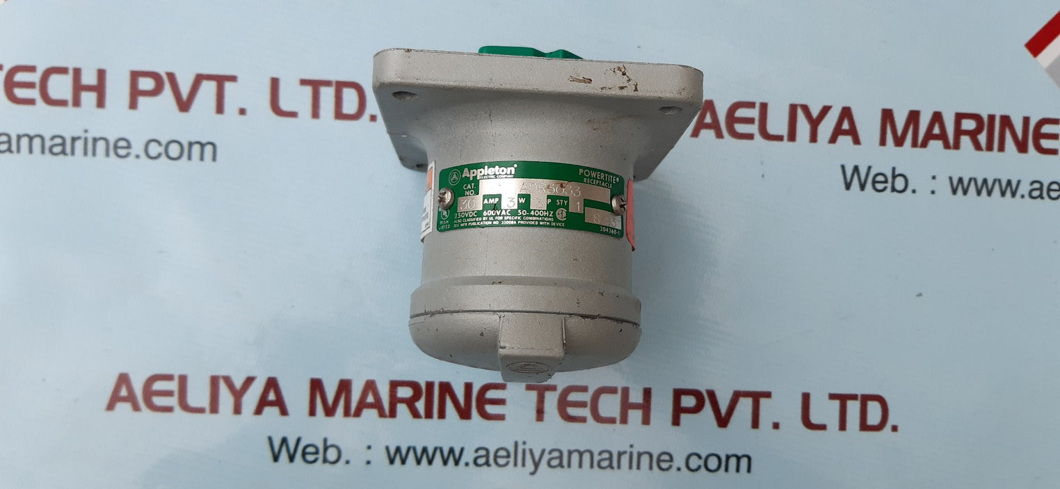 Appleton adr3033 powertite receptacle 30amp 3w 3p sty1