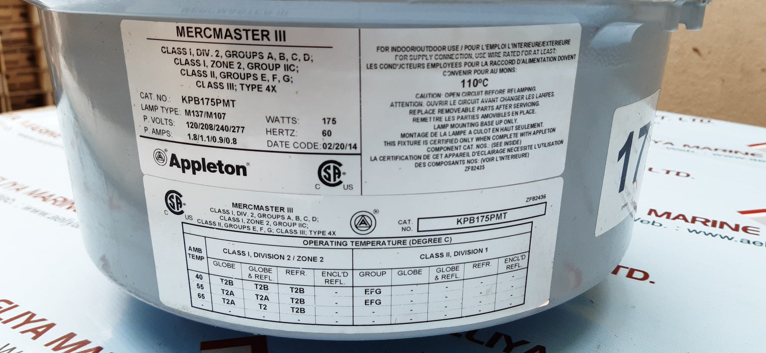 Appleton mercmaster III kpb175pmt 175w ballast body light