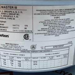 Appleton mercmaster III kpb175pmt 175w ballast body light