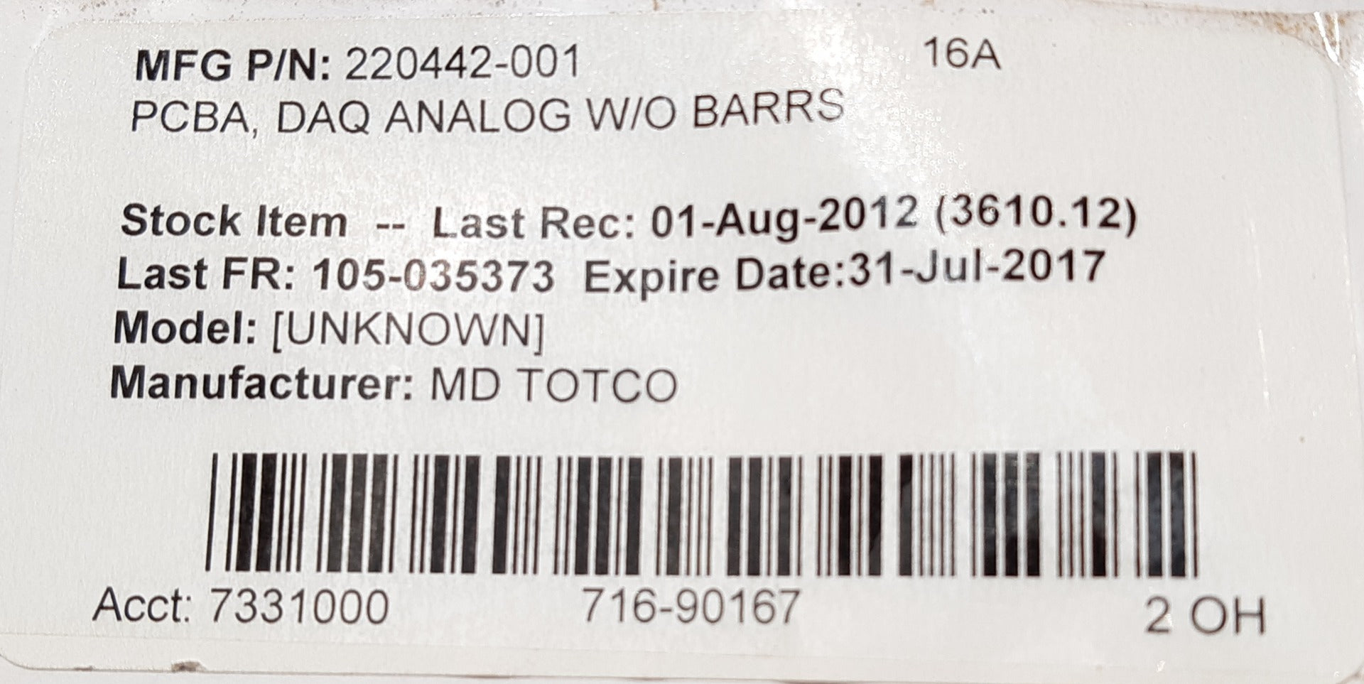 M/d totco 40219505 j3 fab rev b analog pcb board