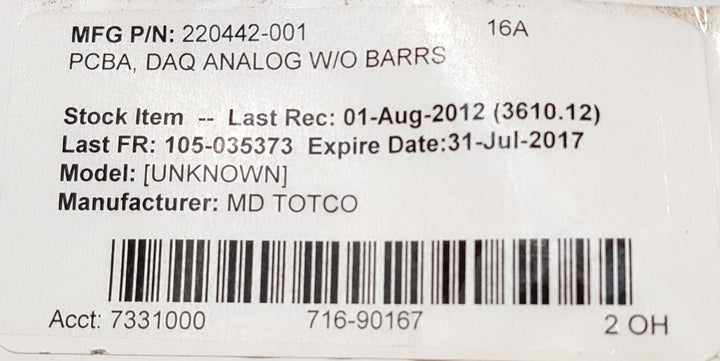 M/d totco 40219505 j3 fab rev b analog pcb board