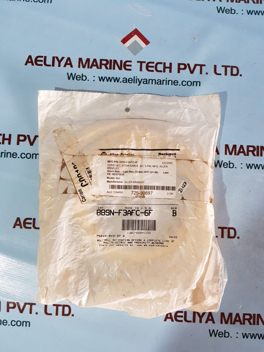Allen-bradley 889n-f3afc-6f ser.B cordset 3pin cable 600v 13amps