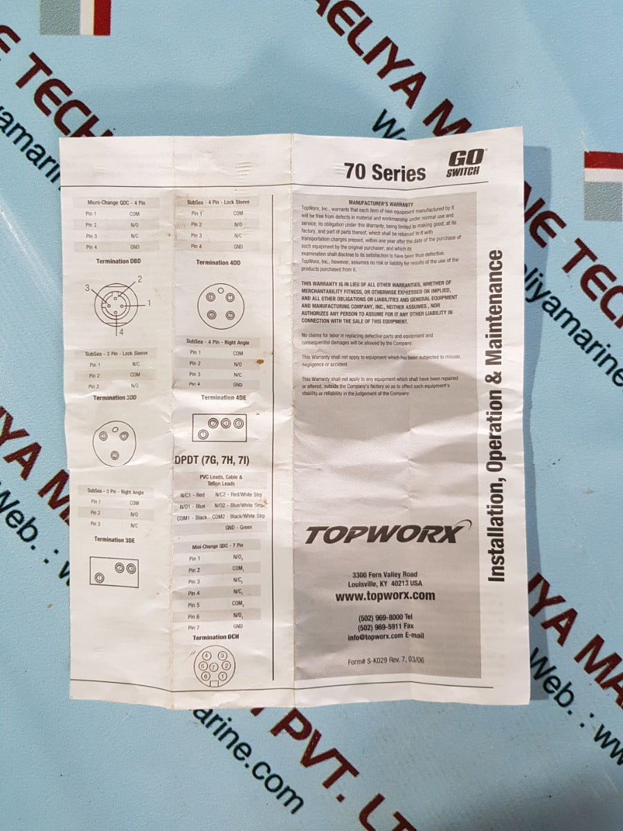 Topworx 13523-b3 veverless limitswitch series 70